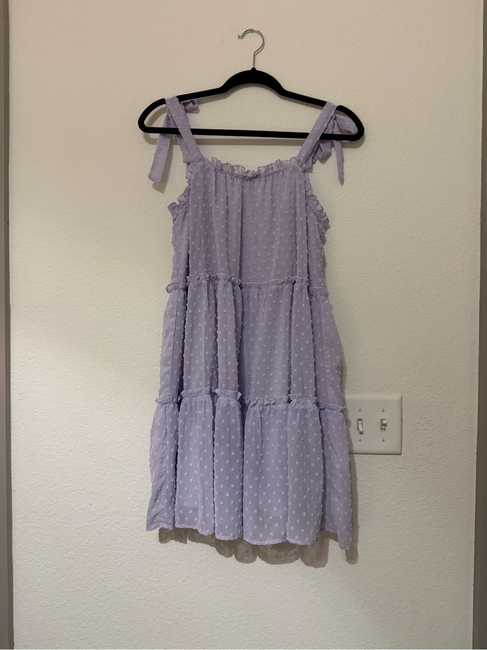 miami Lilac Tie-Shoulder Tiered Swiss Dot Dress